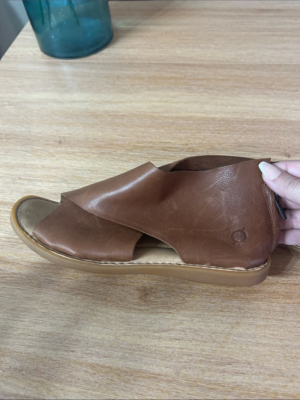 Born Tan Brown Leather Slide Sandals